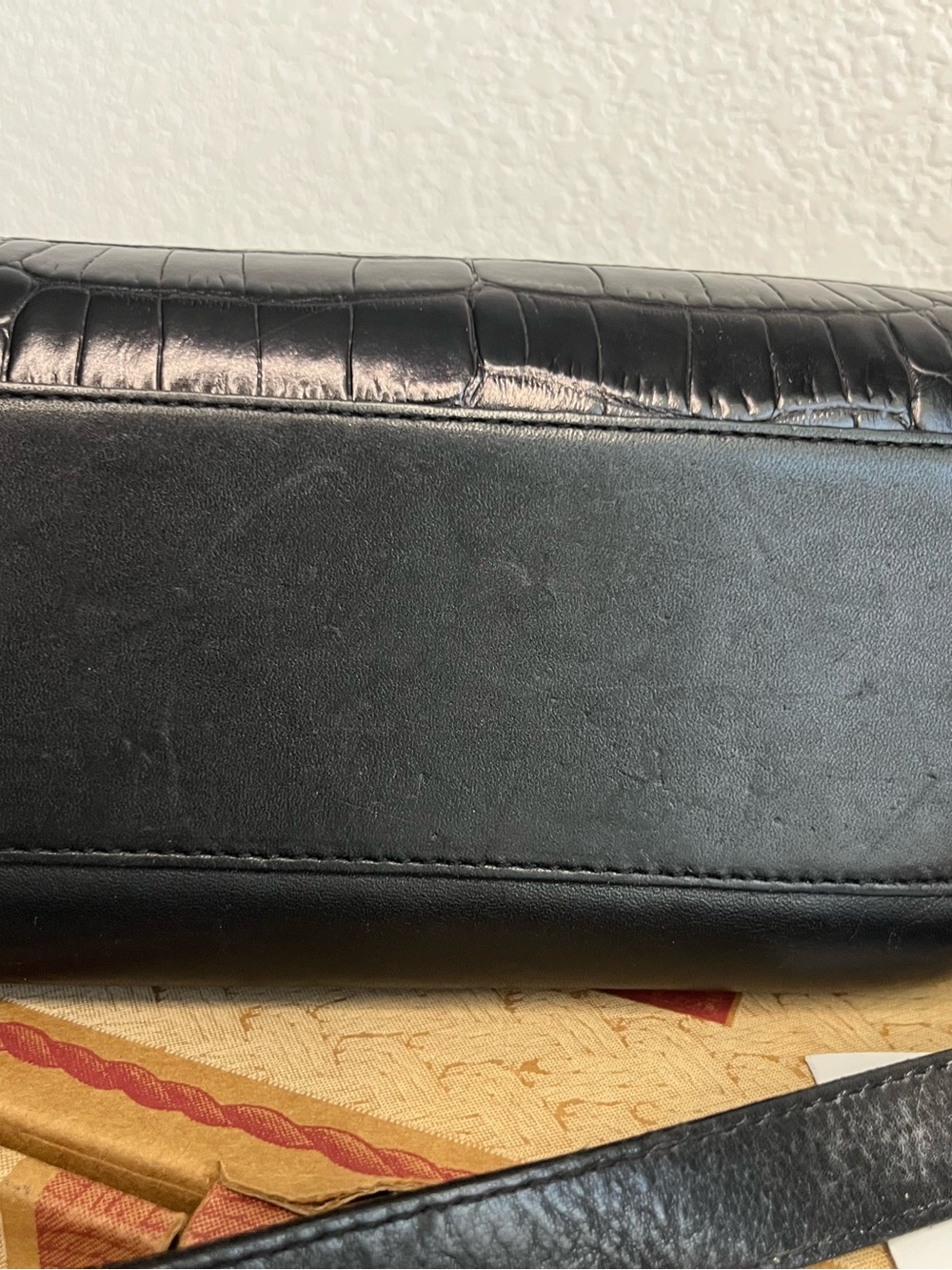 NOS Vintage Brighton Poppy Black Croc Embossed Leather Shoulder Bag H3053 NWOT - Picture 10 of 13